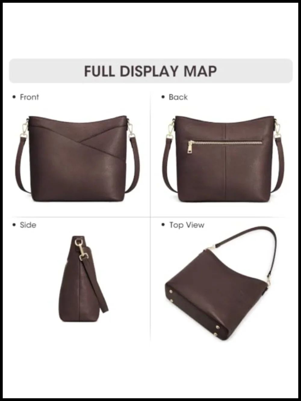 Genuine Leather Hobo Crossbody Bag Shoulder Purse Detachable Strap